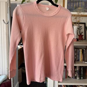 Vintage JcPenney Thermal Waffle Pink Henley USA Made 70s  Long Sleeve